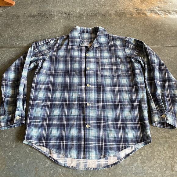 Vintage Handmade Plaid Flannel Button Up Shirt Mens Large XL Blue Western - Picture 2 of 8